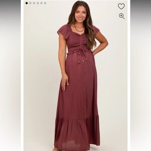 Pink Blush Burgundy Smocked Top Woven Maternity Maxi Dress